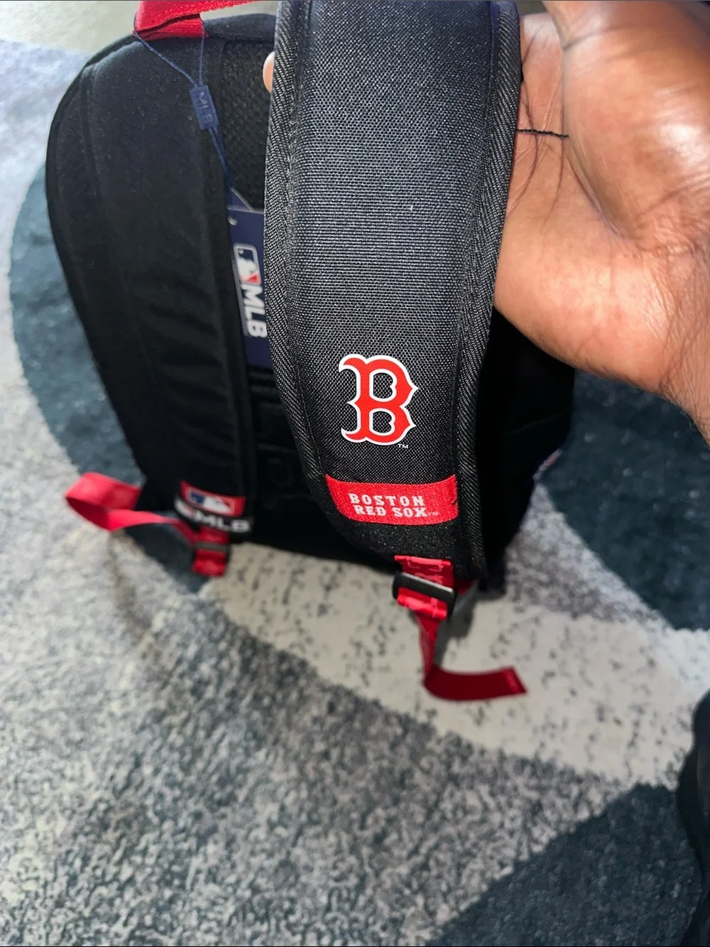 MLB Black Backpack with Red Boston B Logo
